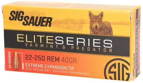 Sig Sauer Elite Performance Varmint and Predator Ammunition .22-250 Remington 40 Grain <span style="font-weight:bolder; ">Polymer</span> Tip 20 Rounds